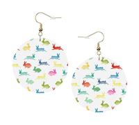 Rainbow Rabbit Leather Round Earrings Daily Accessories Working At Work Women'S Fashion