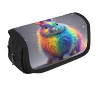 Rainbow Rabbit Pencil Case Organizer - Large Capacity 3 Compartment Pencil Pouch for Adults, Portable Makeup Bag & Aesthetic Stationery Bag with Zipper (8.7x4.3") Unisex Gift