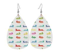 Rainbow Rabbit Piercing Teardrop Earrings Set, Fashion Leather Earrings Dangle Hoop For Women Birthday Party Jewelry Gift