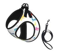 Rainbow Rabbit Print Dog Harness Reflective Pet Vest Harness Puppy Harnesses Leash Set,For Walking Training