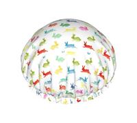 Rainbow rabbit Print Double Layer Waterproof Shower Cap Women Men Reusable Bath Hair Caps Elastic Band