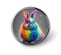Rainbow Rabbit Round Badge Cute Enamel Lapel Pin Brooches Button Pin Personalized Clothing Decoration Unisex Badge Holder Hats Bags Shirts Decor