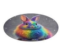 Rainbow Rabbit Round Rug Soft Absorbent Bath Mat Entryway Anti Slip Rugs Farmhouse Front Back Door Mat 90 * 90cm for Bedroom Living Room Home Decorative
