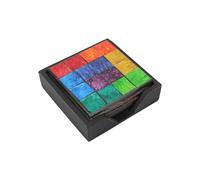 Rainbow Radiance Mosaic Coasters - Set of 4 Square Art Glass Drink Mats with Midnight Holder | Handcrafted Fair Trade Home Decor for Tables, Desks & More!