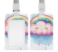 Rainbow Raindrops Clouds Badge Holders Name Tag Holders ID Card Holders Vertical Card Protector 6.8x11cm