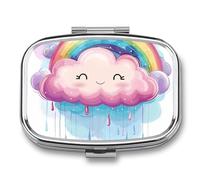 Rainbow Raindrops Clouds Pill Case Box with 2 Compartment Medicine Vitamin Organizer for Purse Pocket 5.5x4cm