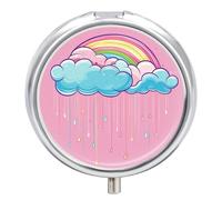 Rainbow Raindrops Pill Case Box with 3 Compartment Medicine Vitamin Organizer for Purse Pocket 5x5cm