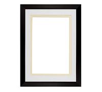 Rainbow Range Black Matt Double Mount Photo frame/picture frame/poster frame with Perspex Sheet - White on Ivory Mount - 14"x11" for 10''x8" pictures