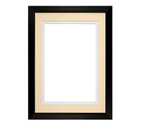 Rainbow Range Black Matt Double Mount Photo frame/picture frame/poster frame with Real Glass - Ivory on White Mount - 14"x11" for 10''x8 pictures