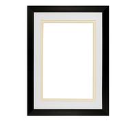 Rainbow Range Black Matt Double Mount Photo frame/picture frame/poster frame with Real Glass - White on Ivory Mount - 14"x11" for 12''x8" pictures