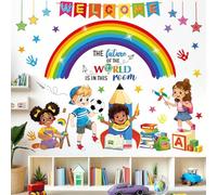 Rainbow Reading Corner Wall Decals Handprint The Future of The World Inspirational Quotes Wall Stickers Kids Playroom School Library Classroom Wall Decor