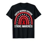 Rainbow Red Ribbon Fighter Warrior Survivor Stroke Awareness T-Shirt