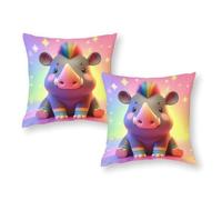 Rainbow Rhino Plush Toy Queen Size Pillow Cases Case Sofa Car Sofa Cushions with Envelope Closure 18"x18"