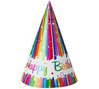 Rainbow Ribbon Birthday Party Paper Hats (21cm Tall) Pack of 8 - Colorful Festive Caps for Fun Celebrations