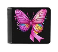 Rainbow Ribbon Breast Cancer Awareness Bifold Wallet PU Leather Credit Card Holder Wallets Slim Front Pocket Money Clip
