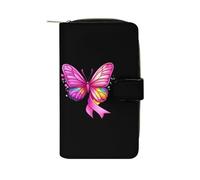 Rainbow Ribbon Breast Cancer Awareness Long Wallet PU Leather Change Purse Zip Pouch Credit Card Holder for Women Men