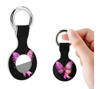 Rainbow Ribbon Breast Cancer Awareness Silicone Protective Case Compatible for Airtag Tracker Holder with Key Ring for Men Women