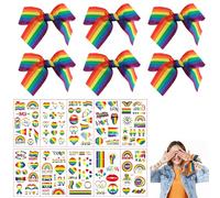 Rainbow Ribbon, Pride Temporary Tattoos, Pride Rainbow Ribbon Set, 6 Pieces Rainbow Ribbons, 10 Pieces Rainbow Stickers, 90 cm Long, 5 cm Wide, High-Quality Polyester Materials