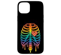 Rainbow Ribcage Skeleton With Cute Heart Pride Art Case for iPhone 15 Plus