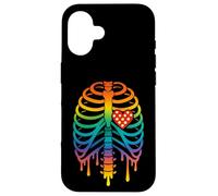 Rainbow Ribcage Skeleton With Cute Heart Pride Art Case for iPhone 16