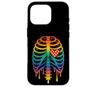 Rainbow Ribcage Skeleton With Cute Heart Pride Art Case for iPhone 16 Pro