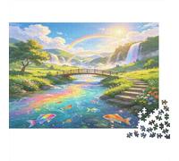 Rainbow River Landscape 1000 Piece Jigsaw Puzzle Paper for Adults Waterfall Countryside Bridge Sunset Sky Family Relaxation Focus Home Decor Gift 52x38cm/1000pcs