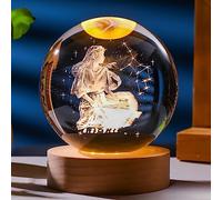 Rainbow_Road 3D laser engraved crystal ball 80 mm zodiac crystal ball with solid wood stand Gift box Home decorative accessories Creative gifts (Virgo)