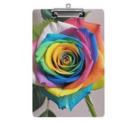 Rainbow Rose Clipboard 8.5×12.5 Inch Acrylic Clip Board with Metal Clip A4 Letter Size Decorative Clipboard Cute Hanging Clipboards for Office, Teacher, Nurse, Doctor,