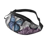 Rainbow Rose Fanny Pack for Men Women Sling Backpack,Crossbody Waist Bag Pack,Everywhere Belt Bag Phone Bag, Purple Butterflies Floral, One Size