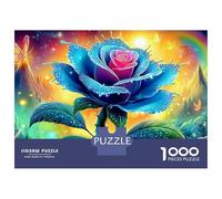 Rainbow Rose Fantasy Jigsaws 1000 Piece Puzzle Blue in Psychedelic Art Colourful Challenging Brainteasing Impossible for Adults Kids 38x26cm/1000pcs