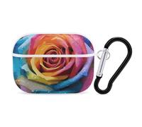 Rainbow Rose Flower AirPods Pro 2 Case Cover, Shockproof Hard Shell Protective Case for Women Men, Compatible with Airpod Pro Case 2nd/1st Generation with Keychain-White