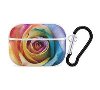 Rainbow Rose Flower AirPods Pro Case Cover with Keychain Ring PC Hard Shell Protective Case for AirPods Pro 2nd for Women Men Generation Easy Open Full Drop Protection Cover White-Style