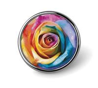 Rainbow Rose Flower Badges Decorative, Durable Aluminum Alloy Round Badge, Lightweight Button Brooch for Shirts, Jackets, Hats, Uniforms 1"