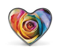 Rainbow Rose Flower Badges Heart with Button Design, Personalized Picture Pin Brooches, Heart Badge Holders for Decorate Hat Shirt Clothing Bag Accessories