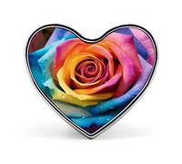 Rainbow Rose Flower Brooch Elegant And Graceful Heart Lapel Pin Heart Shape Pinback Button Badge Love Printed Cute Badge Button Pin Fashion Broochs for Backpack Jacket Clothes