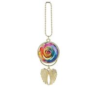 Rainbow Rose Flower Car Hanging Ornament Rear View Mirror Pendant Lucky Presents Hanging Ornament Funny Car Pendant for Office Auto Home Decoration Golden-style