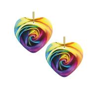 Rainbow Rose Flower Christmas Tree Ceramic Hanging Bauble Personalised Xmas Baubles Cute Christmas Ornaments Gifts For Kids Family Friends