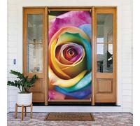 Rainbow Rose Flower Door Cover Decorations, Welcome Door Banner Backdrop Seasonal Spring Summer Porch Banner Sign Photo Background for Indoor Outdoor Party Decor 72.8 x 35.4 Inch