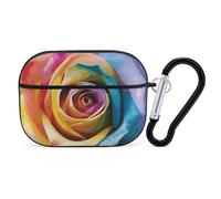 Rainbow Rose Flower for Airpod Pro Case Cover Hard Shell Full Drop Protection Cover with Keychain Compatible with AirPod Pro 2nd/1st Generation, Front LED Visible,Black