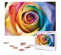 Rainbow Rose Flower Jigsaw Puzzle for Adults Challenging Wooden Puzzles 1000 Pieces Personalized Photo Puzzle Picture Jigsaws Custom Jigsaw Puzzles for Birthday