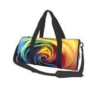 Rainbow Rose Flower Large Round Travel Duffle Bag, Full-Print Canvas Weekender with Padded Lining, Multiple Pockets,Detachable Shoulder Strap and Soft Leather Handles