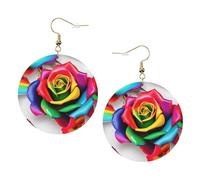 Rainbow Rose Flower Leather Round Earrings Daily Accessories Working At Work Women'S Fashion
