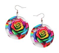 Rainbow Rose Flower Leather Round Earrings Daily Accessories Working At Work Women'S Fashion