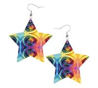 Rainbow Rose Flower Leather Star Shaped Earrings Fashion Accessories Lightweight Festivals Parties Everyday Life