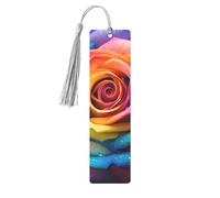 Rainbow Rose Flower Metal Bookmarks with Tassel,Cool Book Markers for Reading Women, Men,Aluminum Hanging Ornament Fancy Handmade Craft Reading Accessories Gift for Book Lovers M