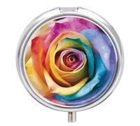 Rainbow Rose Flower Pill Box Round Portable Small Pill Case Waterproof Travel Pill Box Organizer for Pocket Purse and Daily Convenience