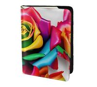Rainbow Rose Flower Print 5.5in Passport Travel Document Wallet Case Stylish Secure Men Women For Travelers, Black, One Size