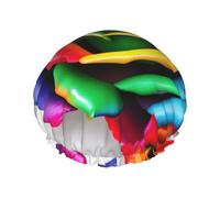 Rainbow Rose Flower Print Large Size Waterproof Shower Cap For Women And Men Reusable Lightweight Soft Hat