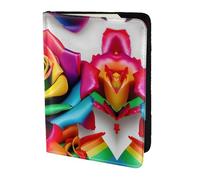 Rainbow Rose Flower print Leather Card Case Travel Accessories Passport Holder Cover Wallet for Women Men, Black, One Size