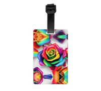 Rainbow Rose Flower Print Luggage Tag â€“ Full-Back Privacy Cover Suitcase ID Label for Women & Men, PVC Travel Name ID Tag